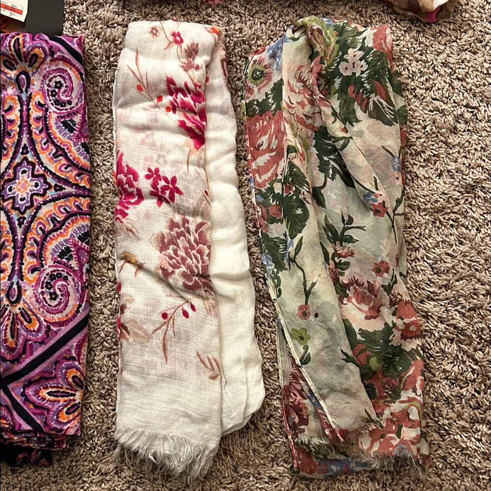 Bundle of 10 Scarves—all long rectangular approx 70” x 18” and 2 scarf hangers - Picture 9 of 9